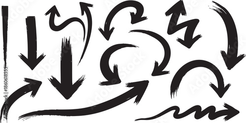 Collection of black arrows on white background