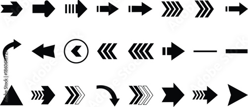Collection of various black arrow icons and symbols