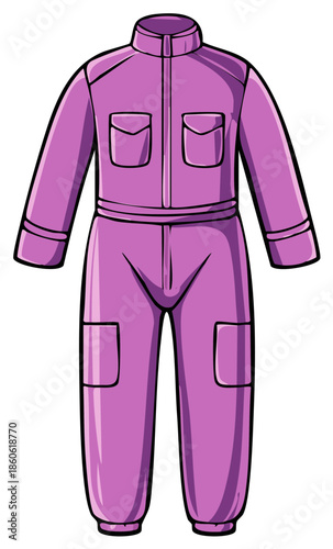Purple Coverall Illustration with pockets and zipper, isolated