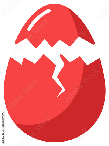Bright red cracked Easter egg icon with smooth shading and simple design