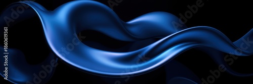 A blue wavy fabric or liquid flows in a smooth and fluid motion against a black background creating a dynamic and elegant visual effect