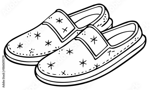 Outline Illustration of a Pair of Cozy Starry Slippers for Relaxing at Home