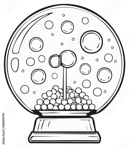 Black and white illustration of a classic gumball machine