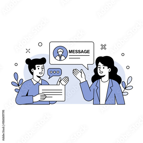 Animated conversation scene: male and female characters engaging in dialogue