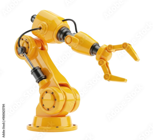 3d yellow robotic arm transparent background cutout png