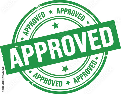 Green Approved Stamp Seal, Official Certification Mark, Success and Agreement Symbol on White Background, Studio Shot