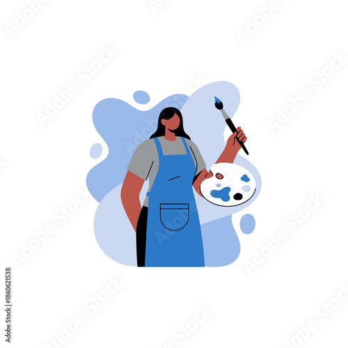 Female artist with brush and palette in apron