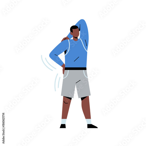 African male adult stretching with back pain in athletic wear