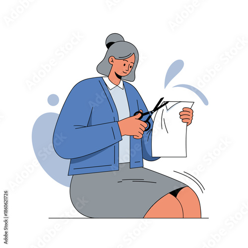 Elderly hispanic female cutting paper with scissors, creative crafting activity