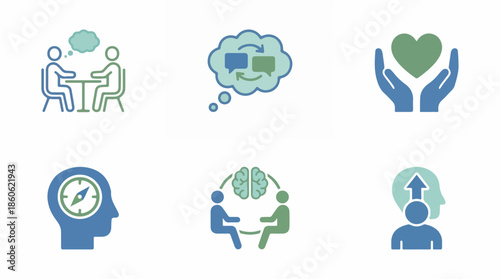 Conceptual icons illustrating communication relationships and emotional support