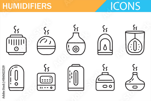 Air Humidity Control Icons Set for Home Technology