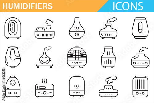 Modern Humidifier Outline Icons for Web and App Interfaces