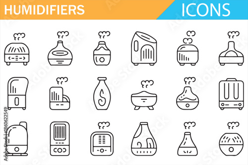 Home and Portable Humidifier Icons in Minimal Line Style
