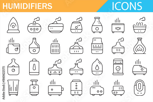 Humidifier Icons Set for Home and Office Air Quality Concepts