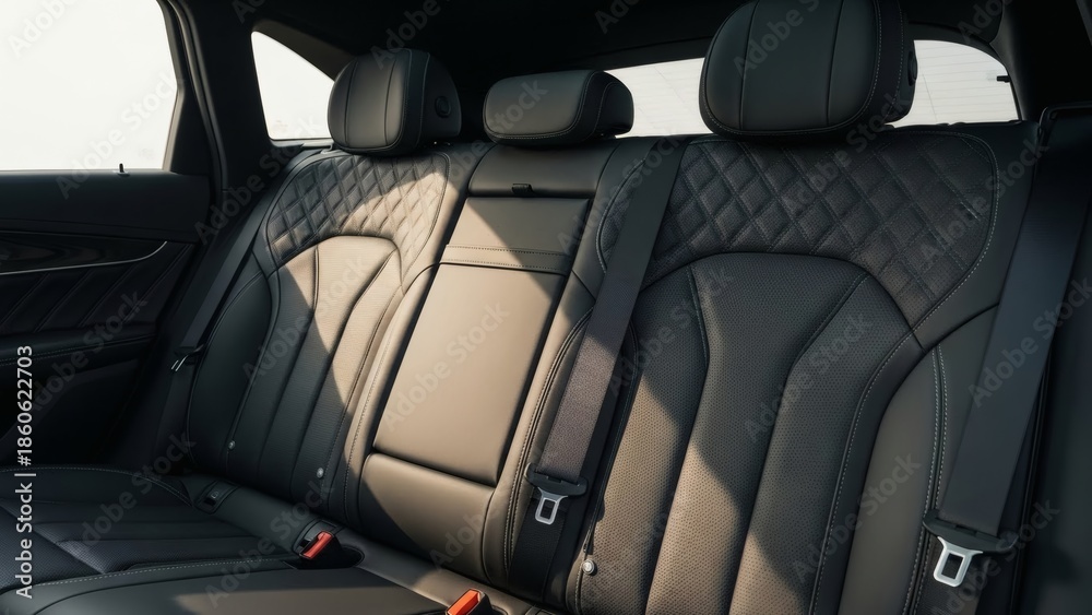 Fototapeta premium Leather Luxury Quilted Car Seats Black interior for ultimate comfort.