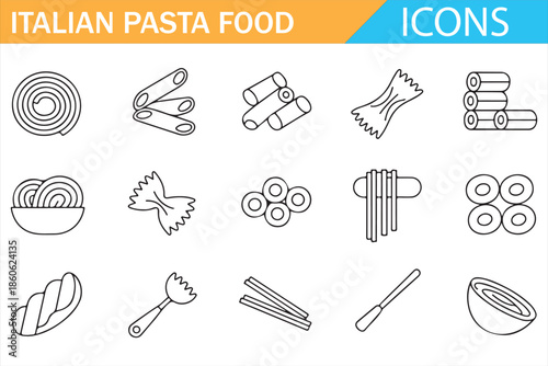 Pasta Types Outline Icons for Culinary and Food Projects
