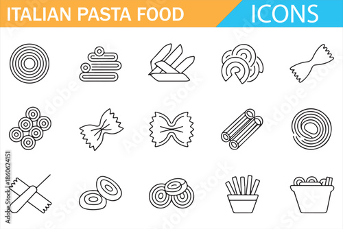 Traditional Italian Pasta Shapes Icons in Clean Line Design