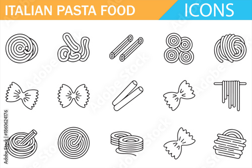 Pasta Shapes Line Icons Set for Italian Cuisine Concepts