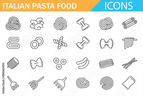Italian Pasta Food Outline Icons for Menu and Restaurant Design