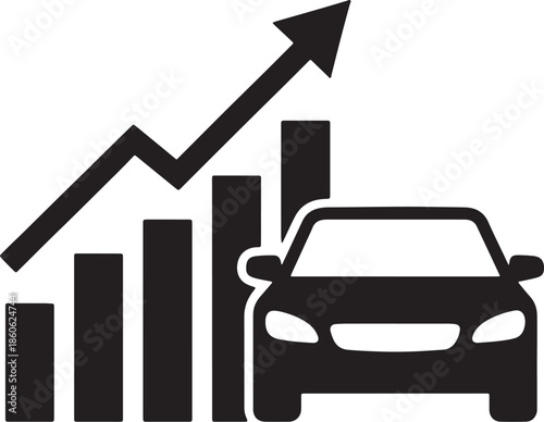 Black car with upward trending bar graph and arrow also transparent background automobile vehicle chart