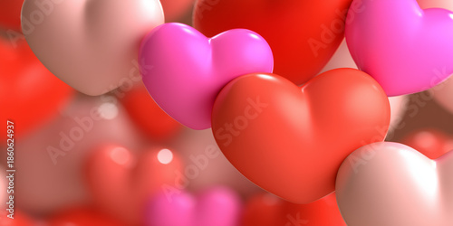 Colorful hearts in various shades of pink and red for decoration  