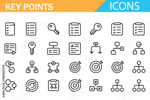 Planning and Management Icons Set with Target and Checklist Symbols