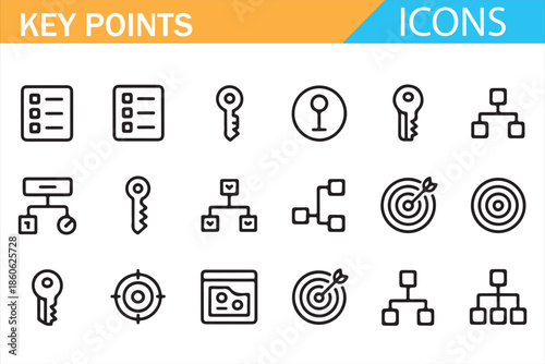 Business Strategy and Process Symbols in Flat Line Icon Style