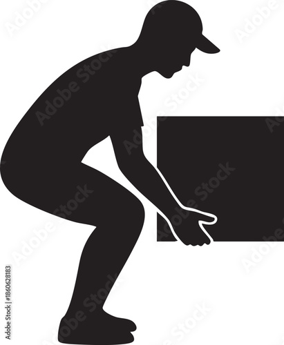 Delivery Person Lifting Heavy Box with Proper Technique Silhouettes isolated on white background