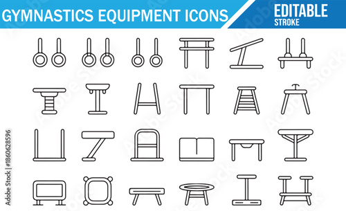 Modern line art vector set for gymnastics workout, physical education, and training.