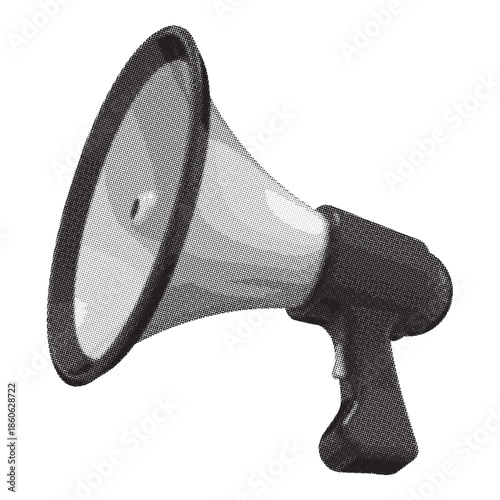 Megaphone illustration with halftone effect for communication and announcement