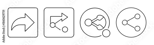 Diverse set of user interface line icons representing share, forward, and export functions
