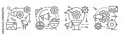 Digital marketing and business strategy concepts illustrating process, analytics, and growth