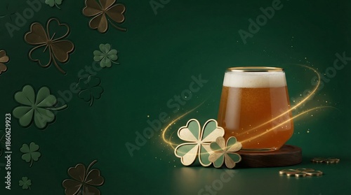 Celebration With Beer and Shamrocks for a Festive Occasion on a Green Background