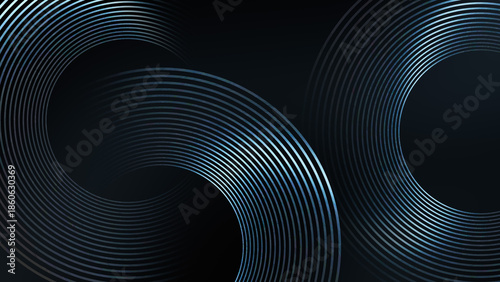 Swirl circular glowing lines pattern on soft silver blue gradient background with abstract geometric shapes technology animation video