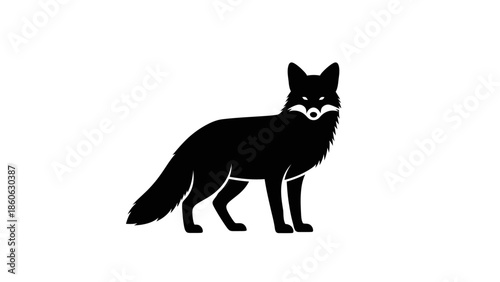 Black Fox Silhouette Standing Alone.
