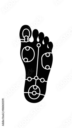 Black Foot Reflexology Diagram Illustration.