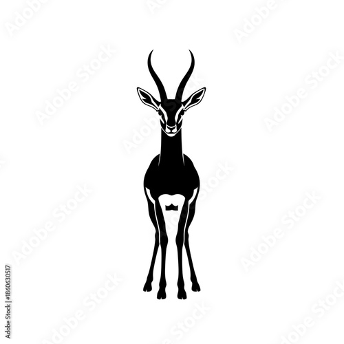 Black silhouette of a gazelle standing.