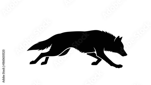 Black silhouette of a running wolf.