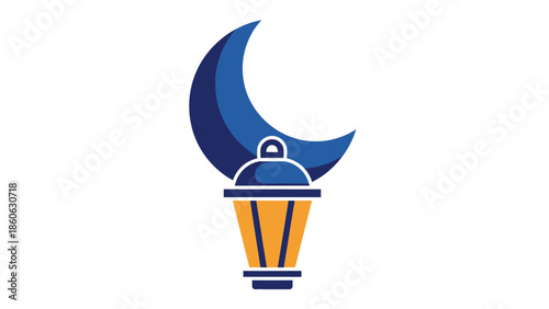 Blue crescent moon lantern symbol.