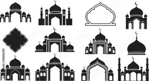 Collection of Islamic Mosque Silhouettes and Architectural Elements architecture building