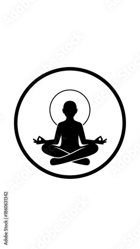 Meditating person in lotus position silhouette.