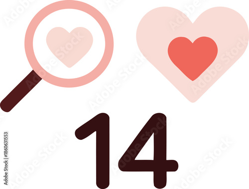 Valentine's day symbols and number 14