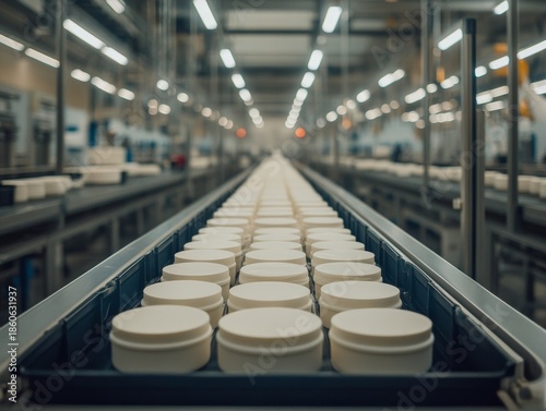 Selective focus. Containers with cream prepared for safe transport