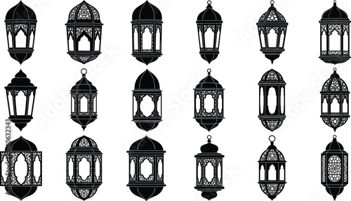 Ornate Islamic Lanterns In Silhouette Collection lamp decorative