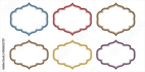 Six decorative ornamental frames in various colors with wavy edges border