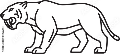 Saber tooth tiger silhouette icon vector prehistoric smilodon ice age mammal side view fossil era wildlife logo symbol sign illustration