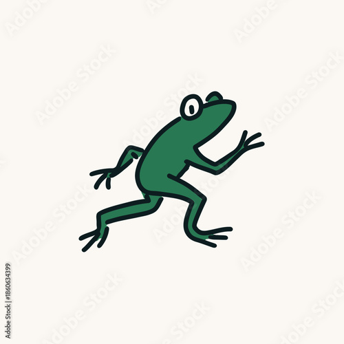 Cartoon frog in motion green amphibian running on neutral background