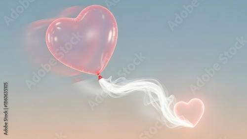 Heart balloon flying away with trail of smoke