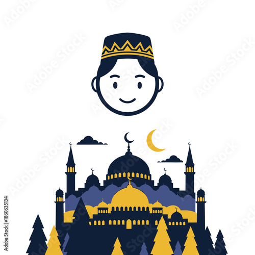 Smiling face wearing a fez hat.