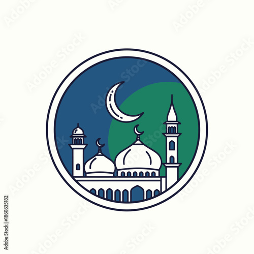 White mosque with crescent moon.